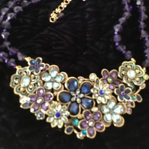 Heidi Daus Garden Party Purple Beads Multi Crystal Bib Necklace NWOT